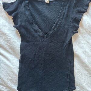 Free People deep V ruffle short sleeve